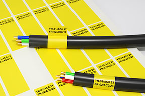 Наклейки желтого цвета для маркировки кабеля c D от 3 до 14 мм.  или пучка кабелей, под печать на лазерном принтер