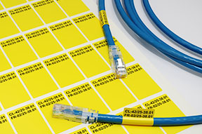 Наклейки желтого цвета для маркировки  кабеля c D от 3 до 8 мм., под печать на лазерном принтере